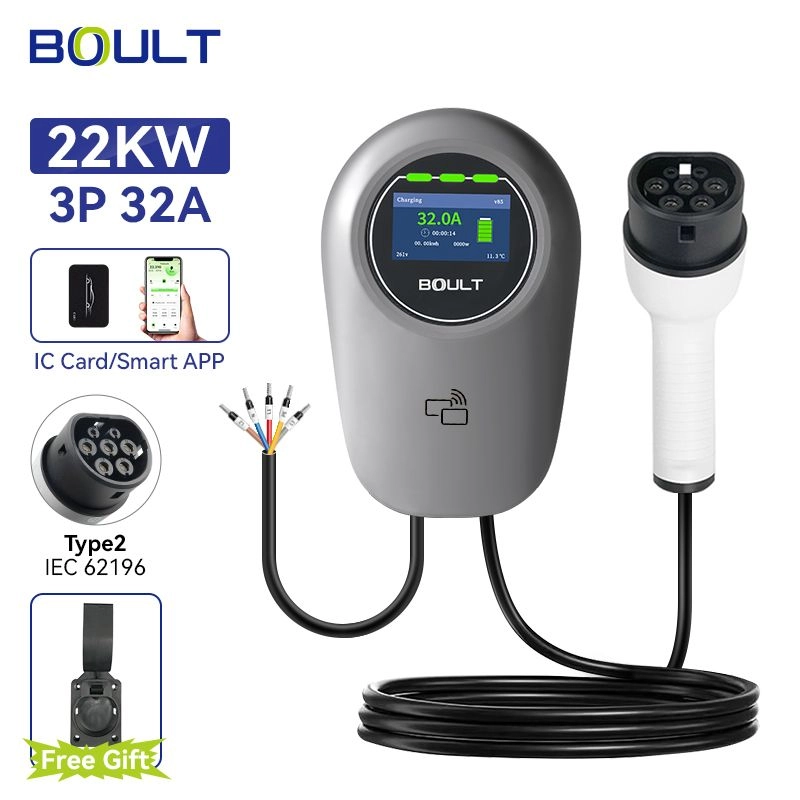 Boult DP03 Wallbox EV Charger Three Phase 22KW Type 2 Screen + Tuya App wifi SILVER One Year Warranty