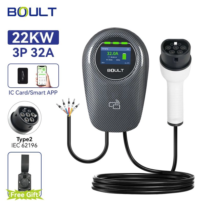 Boult DP03 Wallbox EV Charger Three Phase 22KW Type 2 Screen + Tuya App wifi Carbon Fiber One Year Warranty